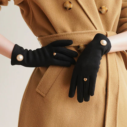 Amelia Fitted Gloves | Pearl Embellishment Wrist-Length Gloves