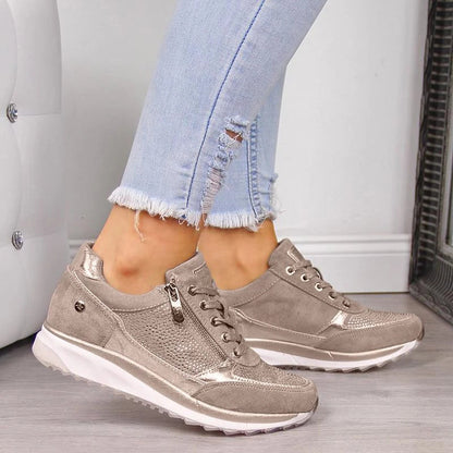 Women’s Sneakers – Breathable Mesh – Side Zipper – Orthotic Support – Casual Fit