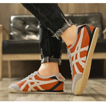 Men’s Low-Top Sneakers – Leather Suede Mix – Geometric Panels – Lace-Up Casual Fit