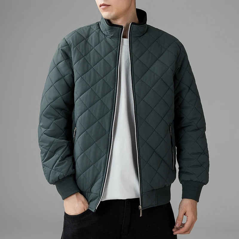 Harry Quilted Bomber Jacket | Stand Collar Ribbed Trim Jacket