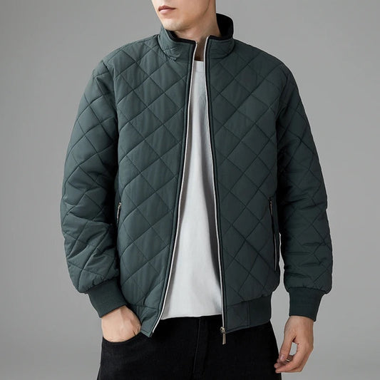 Harry Quilted Bomber Jacket | Stand Collar Ribbed Trim Jacket
