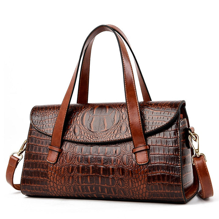 Women’s Handbag – Structured Silhouette – Crocodile Embossed Leather – Dual Straps