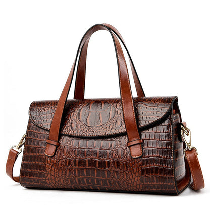 Women’s Handbag – Structured Silhouette – Crocodile Embossed Leather – Dual Straps