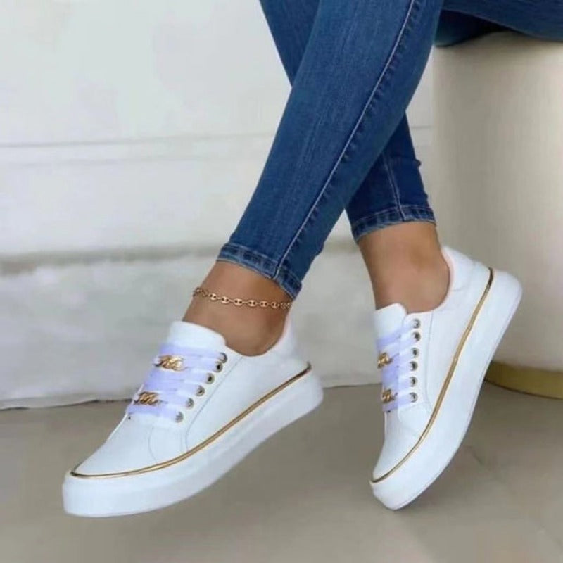 Women's Sneakers - Knit - Low-Top Fit - Chain Detail - Slip-On Style