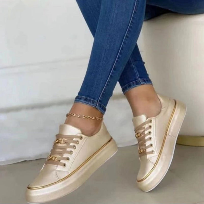 Women's Sneakers - Knit - Low-Top Fit - Chain Detail - Slip-On Style