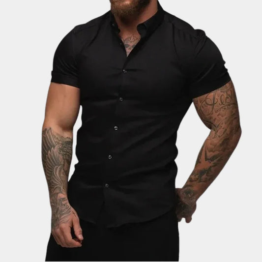 Men’s Short Sleeve Shirt – Slim Fit – Breathable Blend – Button-Up Casual Style