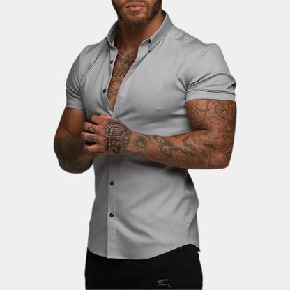 Men’s Short Sleeve Shirt – Slim Fit – Breathable Blend – Button-Up Casual Style