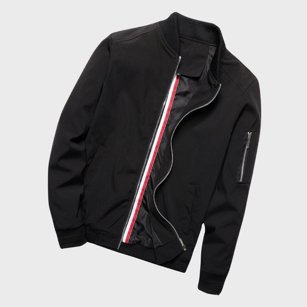 Men’s Bomber Jacket – Slim Fit – Lightweight Breathable Fabric – Ribbed Trim – Zip Sleeve Pocket
