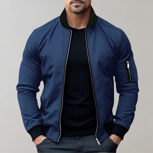 Men’s Bomber Jacket – Slim Fit – Lightweight Breathable Fabric – Ribbed Trim – Zip Sleeve Pocket