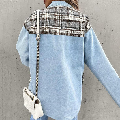 Women’s Casual Jacket – Relaxed Fit – Cotton Blend – Mixed Pattern – Button Front