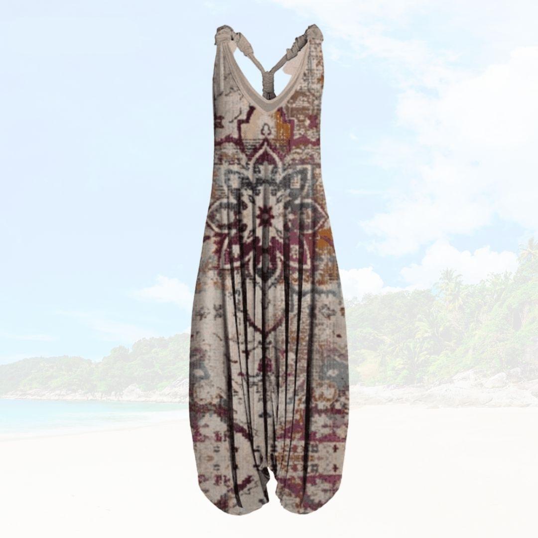 Women’s Jumpsuit – Relaxed Fit – Sleeveless Boho Print – Full Length Breathable Blend