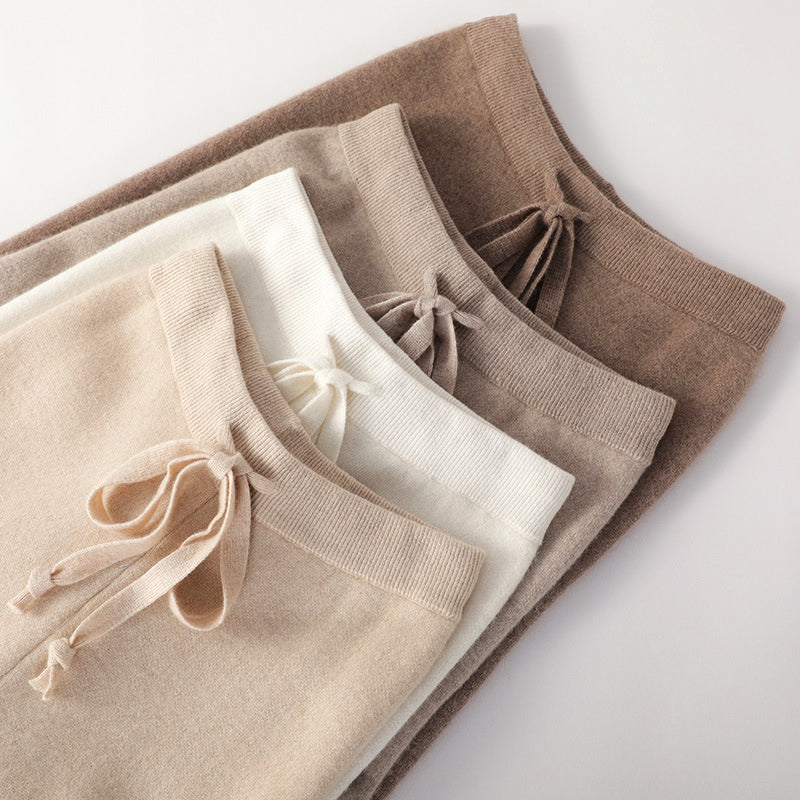 Sofia Relaxed Fit Knitted Pants | Ribbed Waistband Drawstring Pants