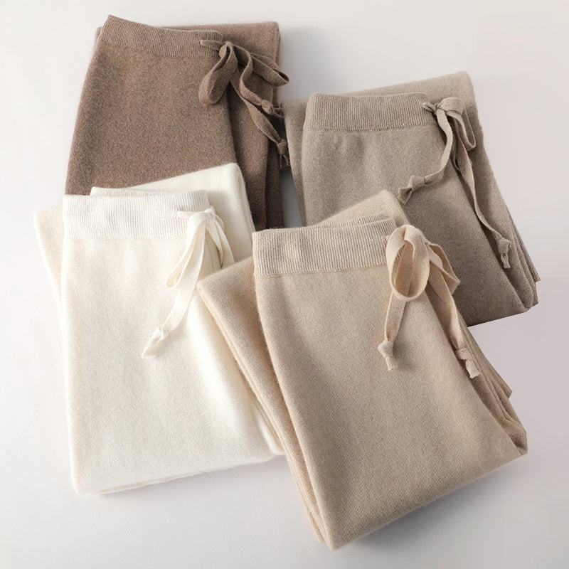 Sofia Relaxed Fit Knitted Pants | Ribbed Waistband Drawstring Pants