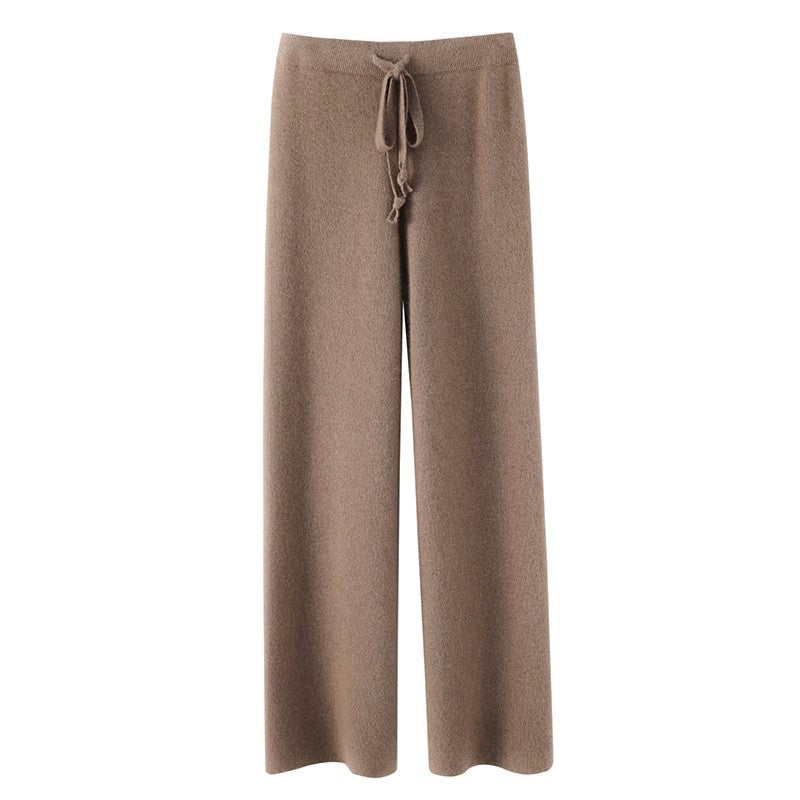 Sofia Relaxed Fit Knitted Pants | Ribbed Waistband Drawstring Pants