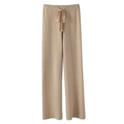 Sofia Relaxed Fit Knitted Pants | Ribbed Waistband Drawstring Pants