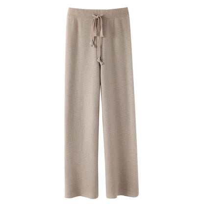 Sofia Relaxed Fit Knitted Pants | Ribbed Waistband Drawstring Pants