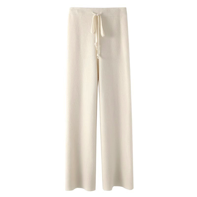 Sofia Relaxed Fit Knitted Pants | Ribbed Waistband Drawstring Pants