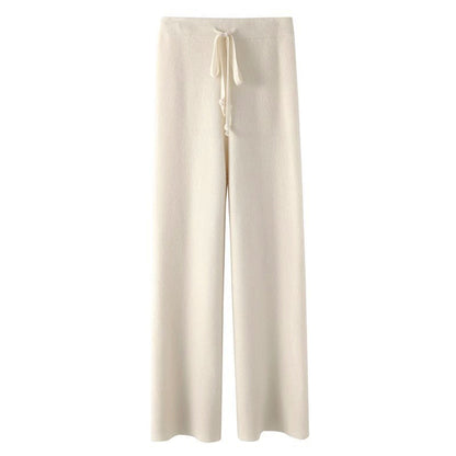 Sofia Relaxed Fit Knitted Pants | Ribbed Waistband Drawstring Pants