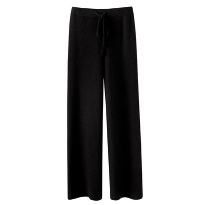 Sofia Relaxed Fit Knitted Pants | Ribbed Waistband Drawstring Pants