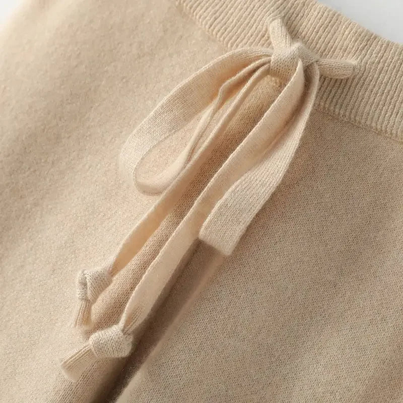 Sofia Relaxed Fit Knitted Pants | Ribbed Waistband Drawstring Pants