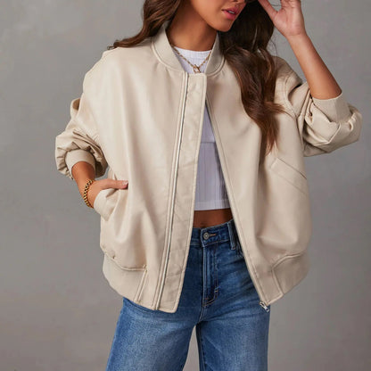 Women’s Jacket – Oversized Fit – Zipper Front – Ribbed Hem – Casual Wear