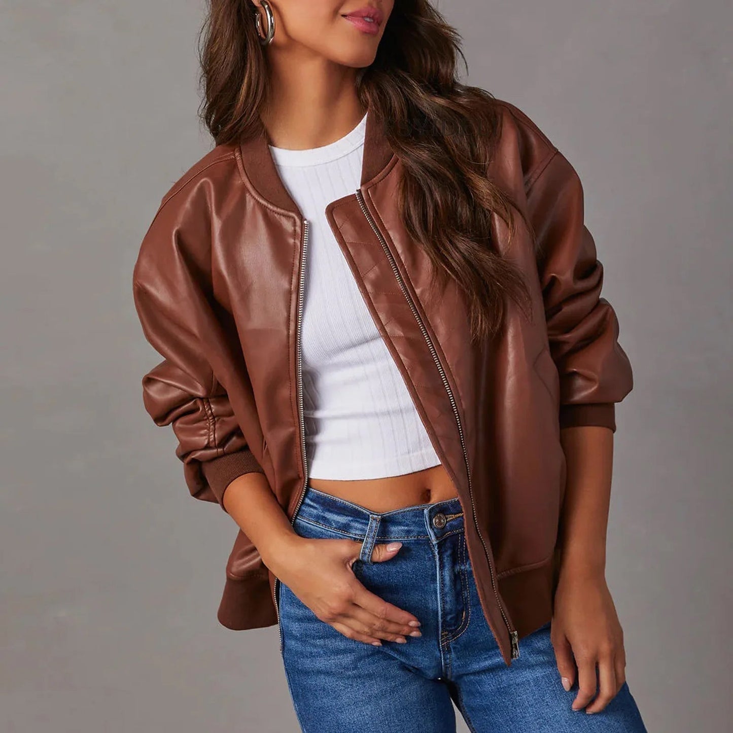Women’s Jacket – Oversized Fit – Zipper Front – Ribbed Hem – Casual Wear