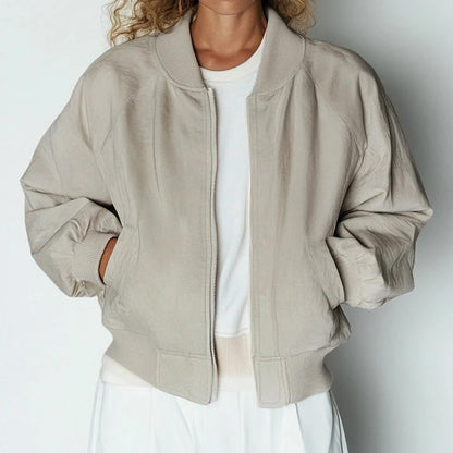Women’s Bomber Jacket – Relaxed Fit Cotton – Ribbed Trim – Zip Front Casual Style