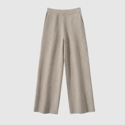 Isabella Relaxed Fit Wide Leg Pants | Side Pockets Ribbed Waistband Wide Leg Pants