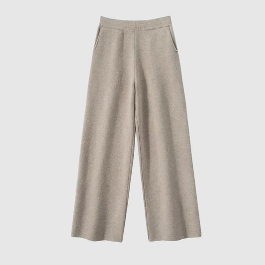 Isabella Relaxed Fit Wide Leg Pants | Side Pockets Ribbed Waistband Wide Leg Pants