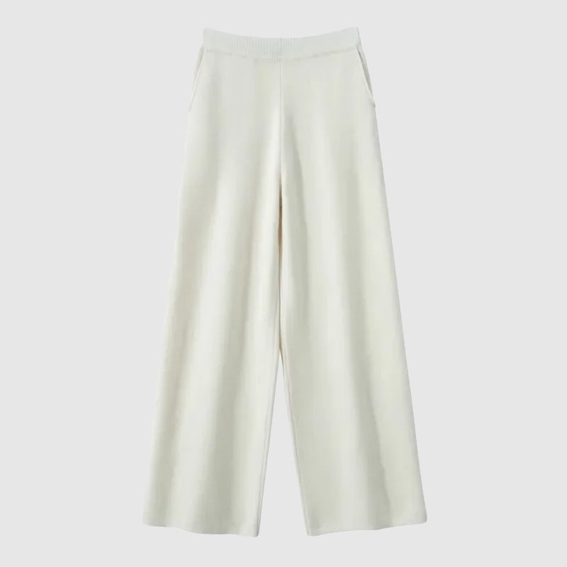 Isabella Relaxed Fit Wide Leg Pants | Side Pockets Ribbed Waistband Wide Leg Pants
