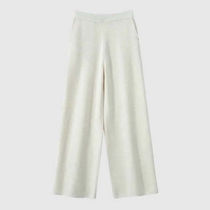 Isabella Relaxed Fit Wide Leg Pants | Side Pockets Ribbed Waistband Wide Leg Pants