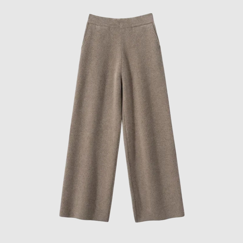 Isabella Relaxed Fit Wide Leg Pants | Side Pockets Ribbed Waistband Wide Leg Pants