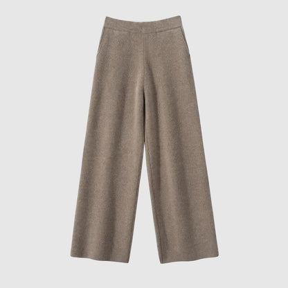 Isabella Relaxed Fit Wide Leg Pants | Side Pockets Ribbed Waistband Wide Leg Pants