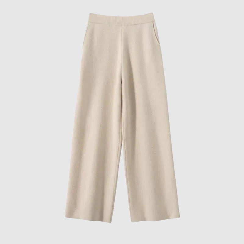Isabella Relaxed Fit Wide Leg Pants | Side Pockets Ribbed Waistband Wide Leg Pants
