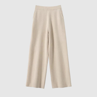Isabella Relaxed Fit Wide Leg Pants | Side Pockets Ribbed Waistband Wide Leg Pants