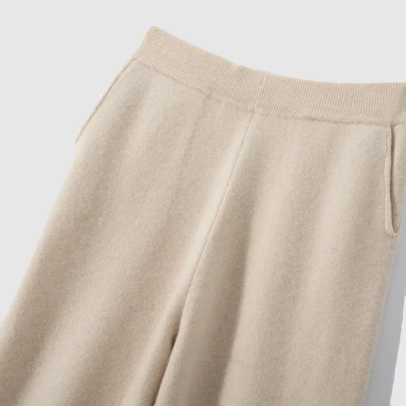 Isabella Relaxed Fit Wide Leg Pants | Side Pockets Ribbed Waistband Wide Leg Pants