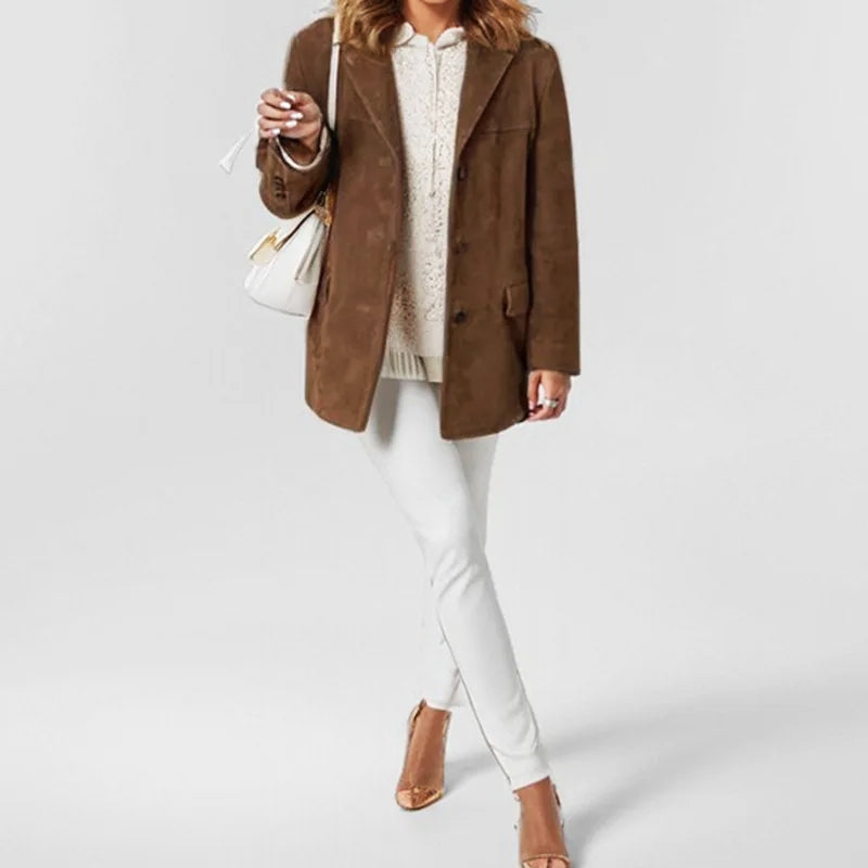 Sienna Relaxed Fit Blazer Jacket | Collared Button Front Long Sleeve Blazer Jacket