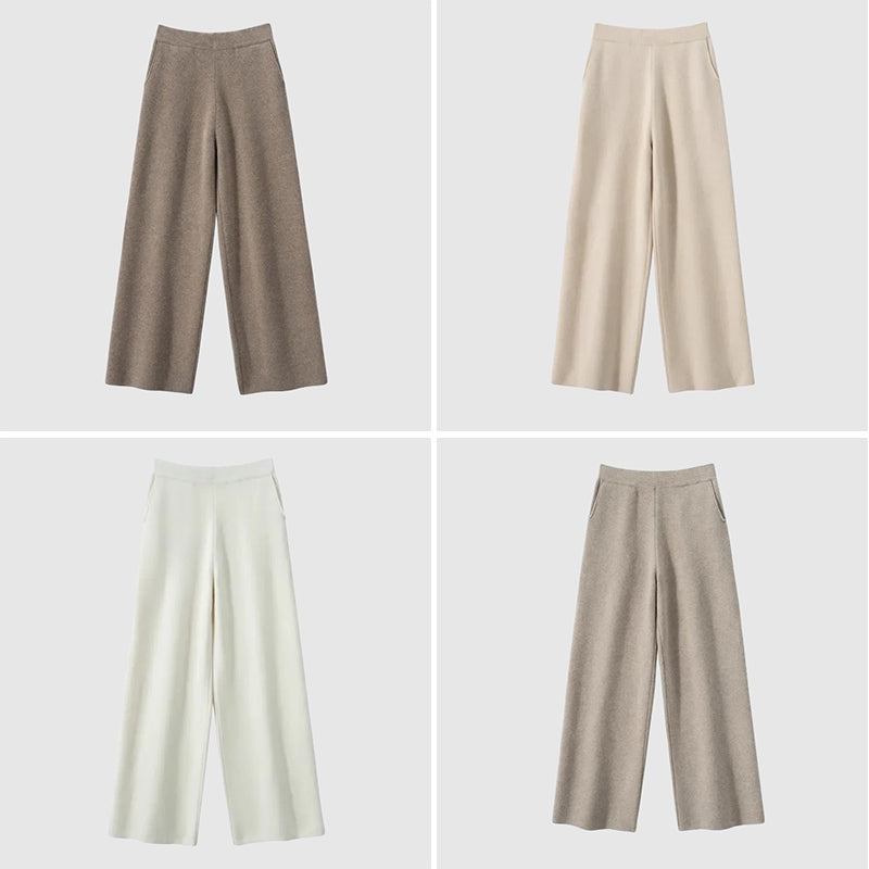 Isabella Relaxed Fit Wide Leg Pants | Side Pockets Ribbed Waistband Wide Leg Pants