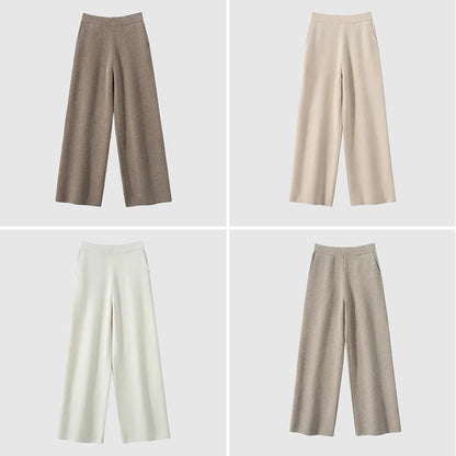 Isabella Relaxed Fit Wide Leg Pants | Side Pockets Ribbed Waistband Wide Leg Pants