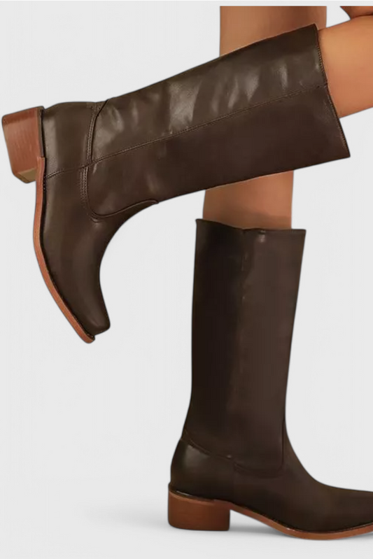 Isla Square Toe Knee-High Boots | Block Heel Stitched Knee-High Boots