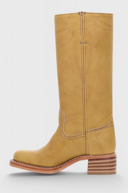 Isla Square Toe Knee-High Boots | Block Heel Stitched Knee-High Boots