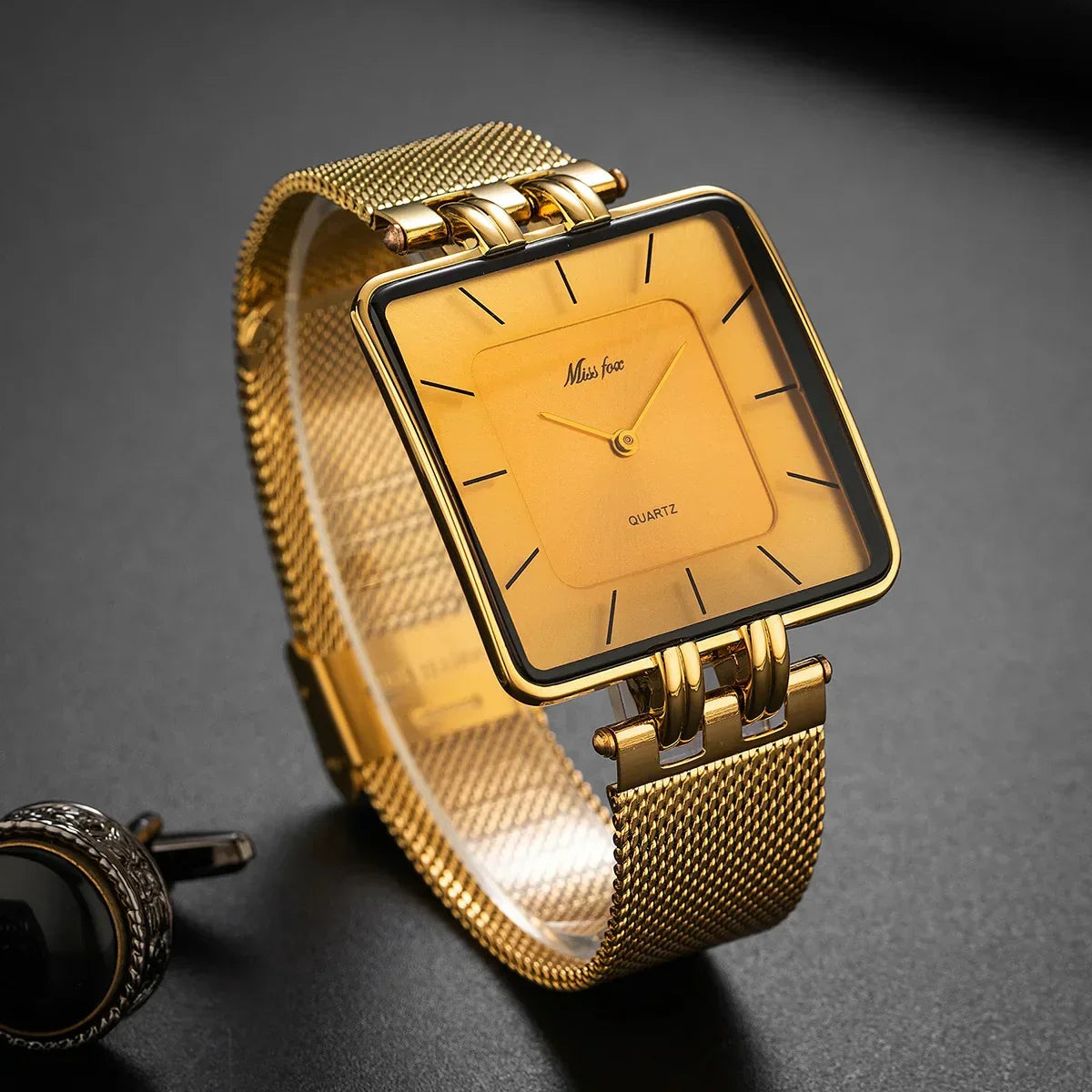 Olivia Square Face Wristwatch | Mesh Band Analog Wristwatch