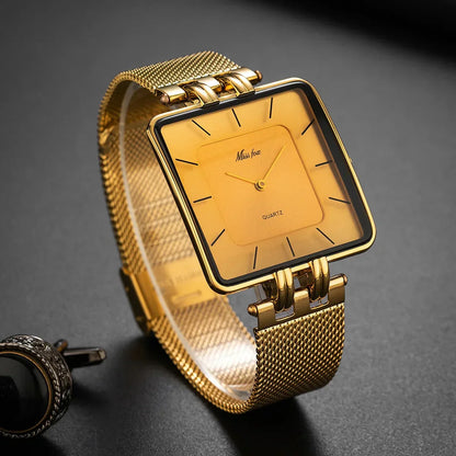 Olivia Square Face Wristwatch | Mesh Band Analog Wristwatch