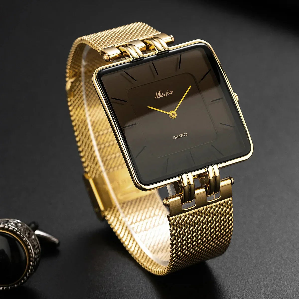 Olivia Square Face Wristwatch | Mesh Band Analog Wristwatch