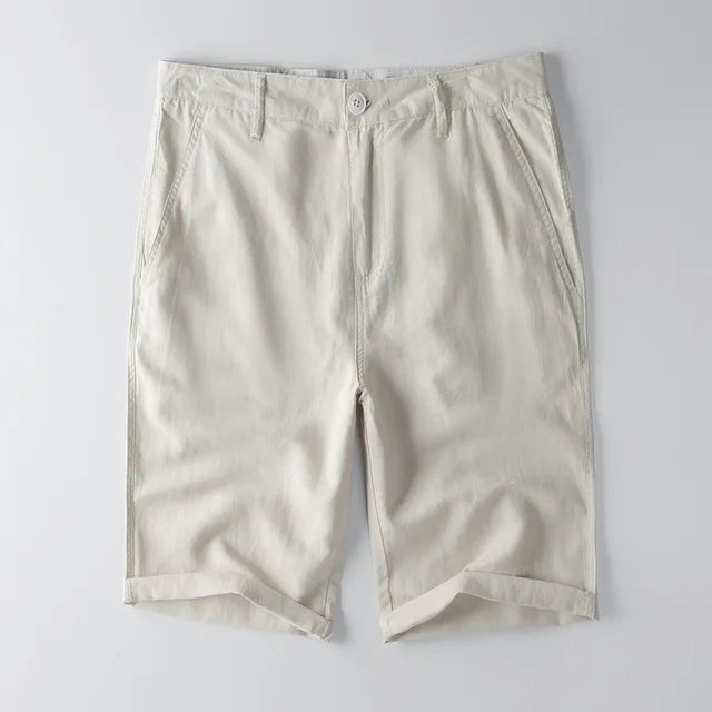 Men’s Casual Shorts – Cotton Linen Blend – Relaxed Fit – Knee Length with Pockets