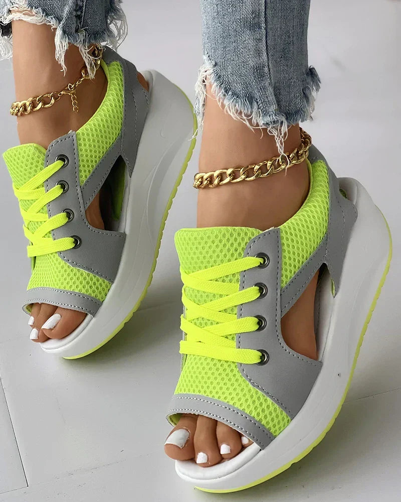 Women’s Lace-Up Sandals – Platform Sole – Sporty Open Toe Design