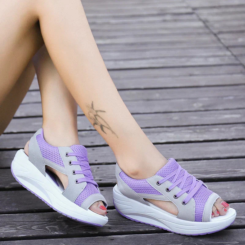 Women’s Lace-Up Sandals – Platform Sole – Sporty Open Toe Design