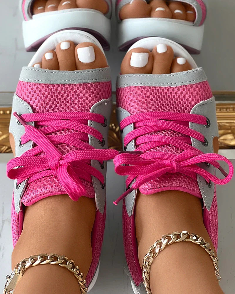 Women’s Lace-Up Sandals – Platform Sole – Sporty Open Toe Design