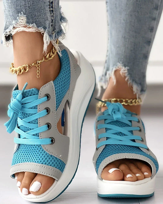 Women’s Lace-Up Sandals – Platform Sole – Sporty Open Toe Design
