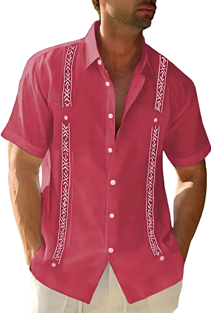 Men’s Button-Up Shirt – Relaxed Fit – Short Sleeve – Embroidered Detail – Breathable Blend